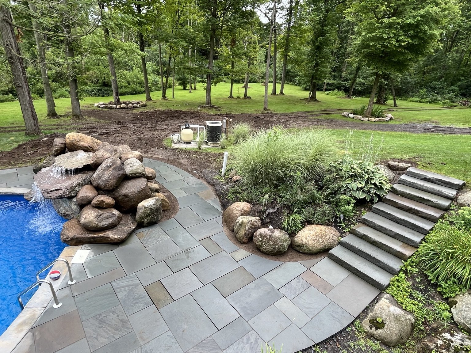 Poolside stone steps